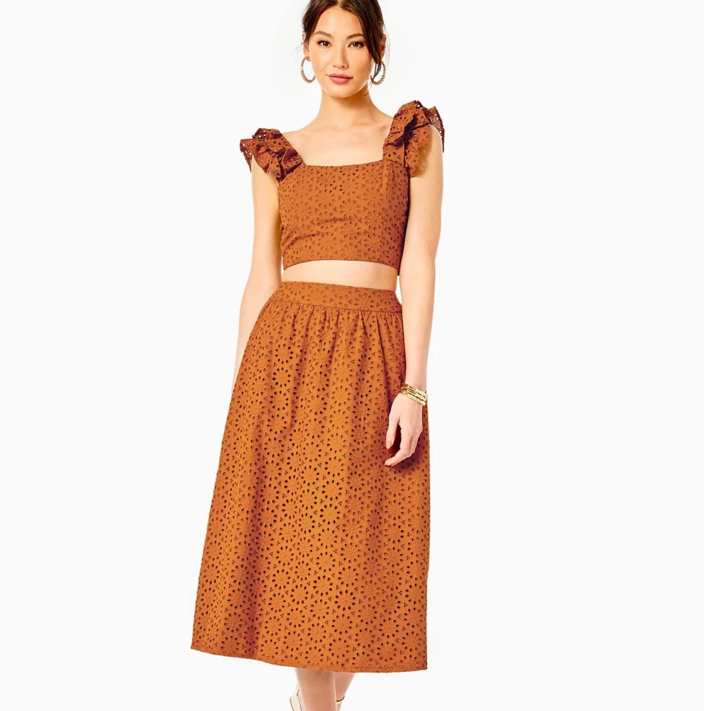 Lily Pulitzer LOLINA MIDI SET - TOFFEE NEON SUNBURST EYELET